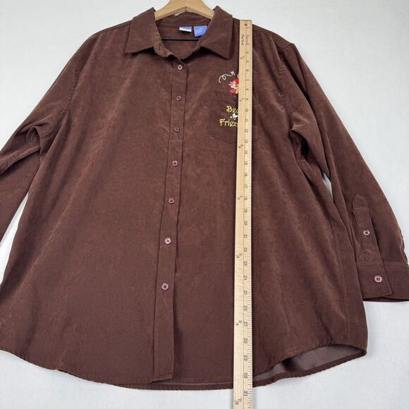 Vintage Disney Top Womens 1X Brown Button Up Shirt Winnie The Pooh Embroidered - Picture 12 of 12